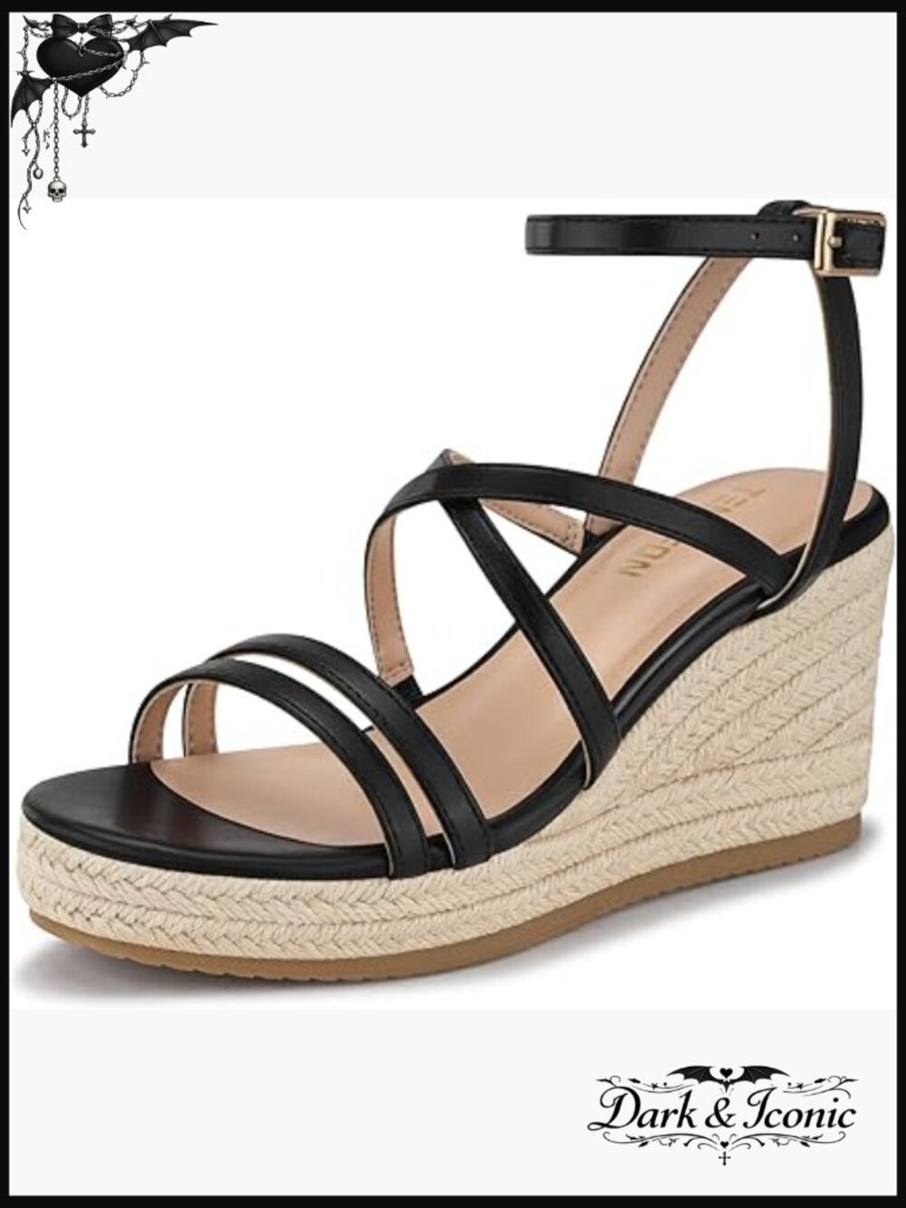 Black Espadrille Wedge Sandals with Ankle Strap